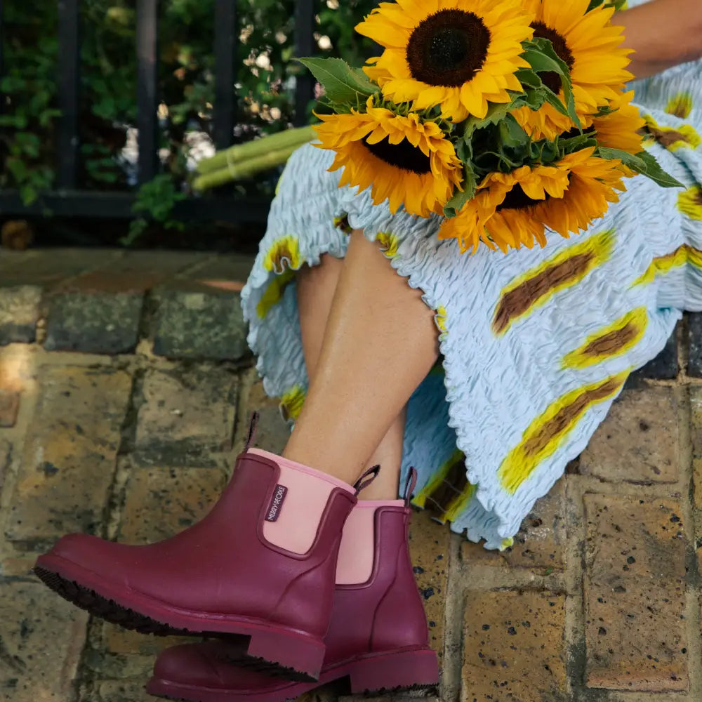 Bobbi Red Wellington Boot // Beetroot & Light Pink