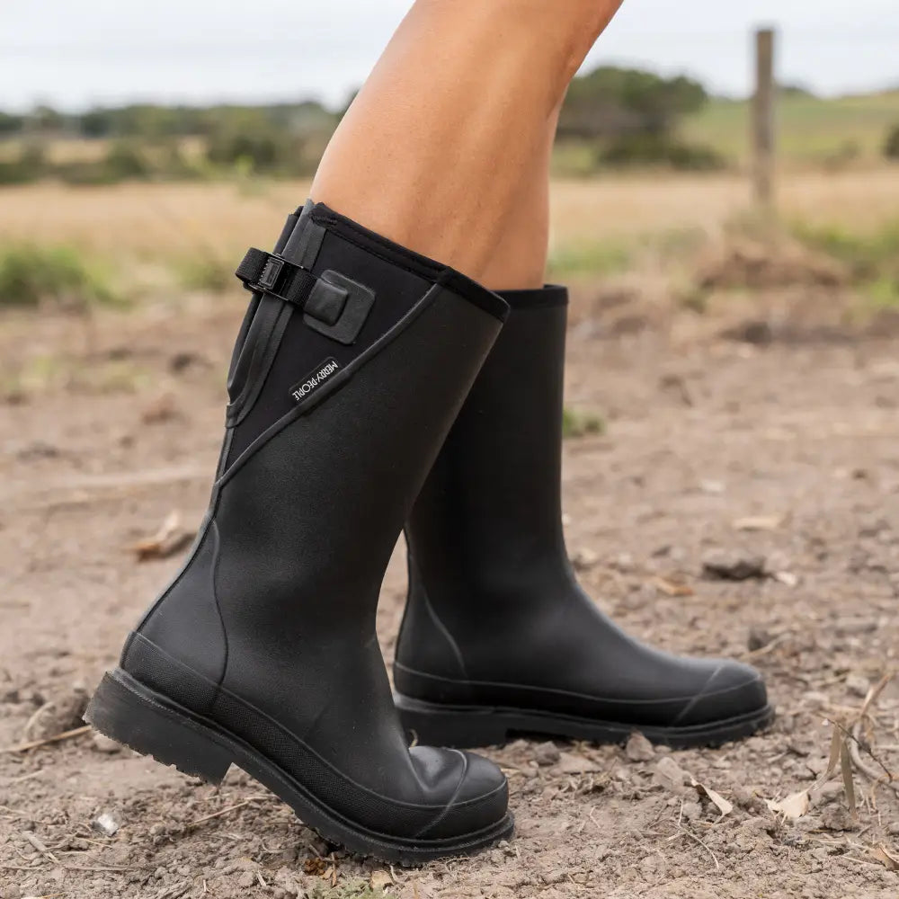 Darcy Mid Calf Wellington Boot // Black & Black