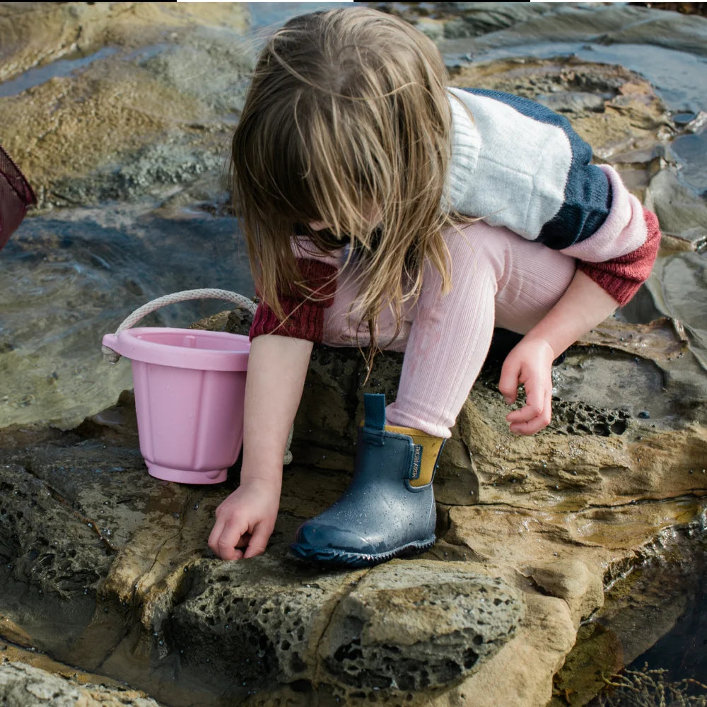 Bobbi Kids Wellington Boot // Oxford Blue & Tan