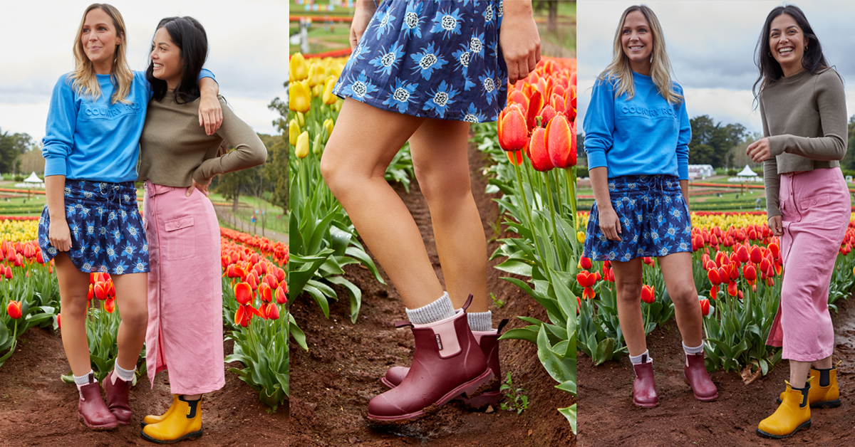 Rain boots and spring flowers